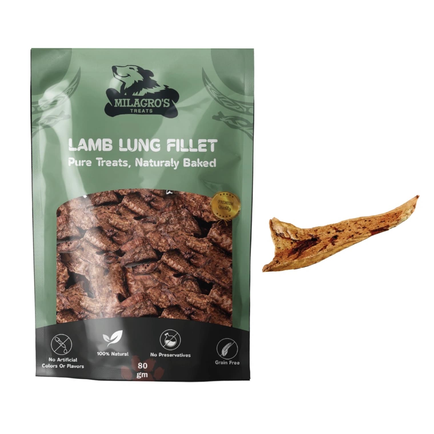 Milagros dog treat - LAMB LUNG FILLETS