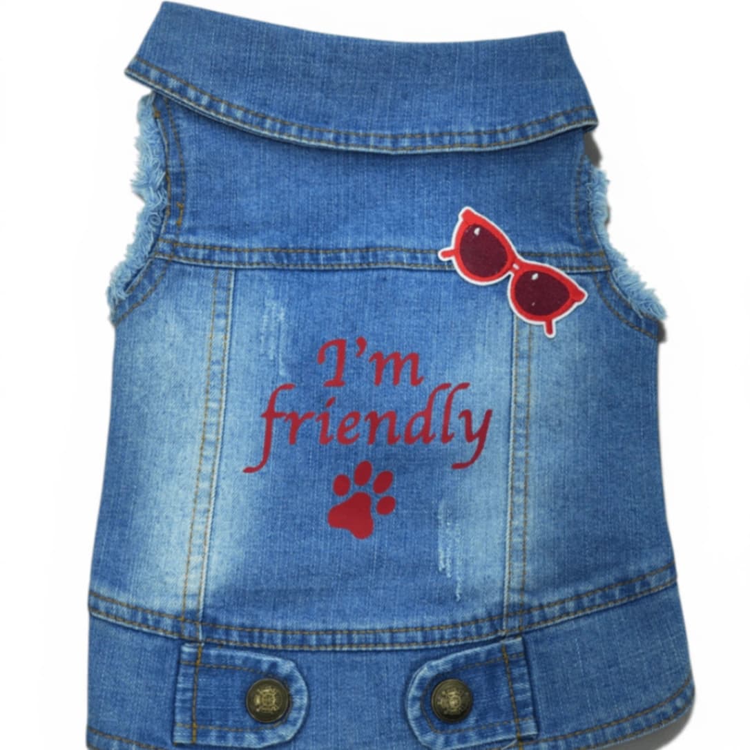 Pet Clothes Dog Jeans Jacket Cool Blue Denim Coat (L)